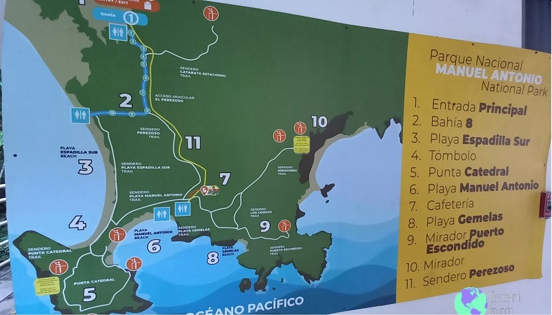 Mapa Parque Nacional Manuel Antonio - Costa Rica - Desde Mi Mundo Blog de Viajes